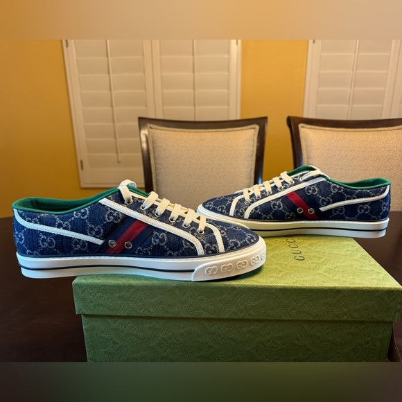 New Gucci GG Supreme Logo 1977 Tennis Navy Sneaker Shoes Size UK 9.5 / US 10 - Picture 11 of 14